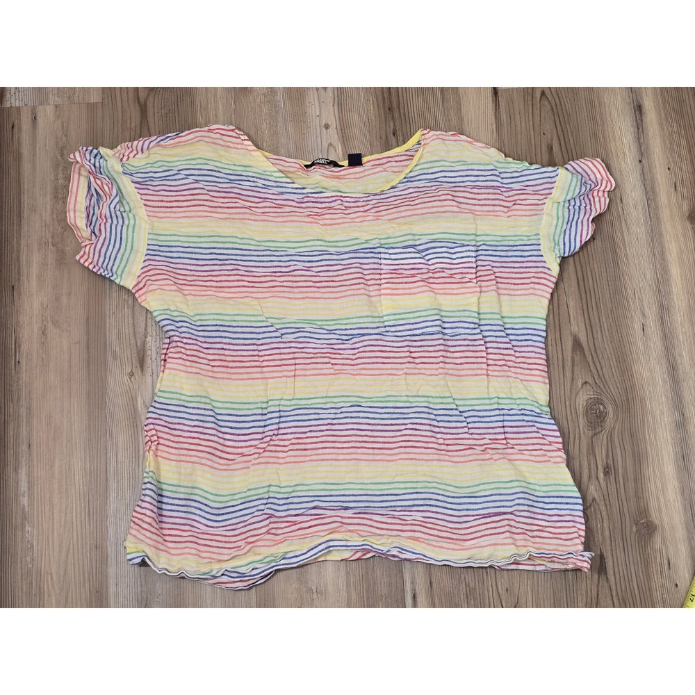 Lands End Womens Rainbow Stripe 100% Linen Short Sleeve T-Shirt Large 14-16‎